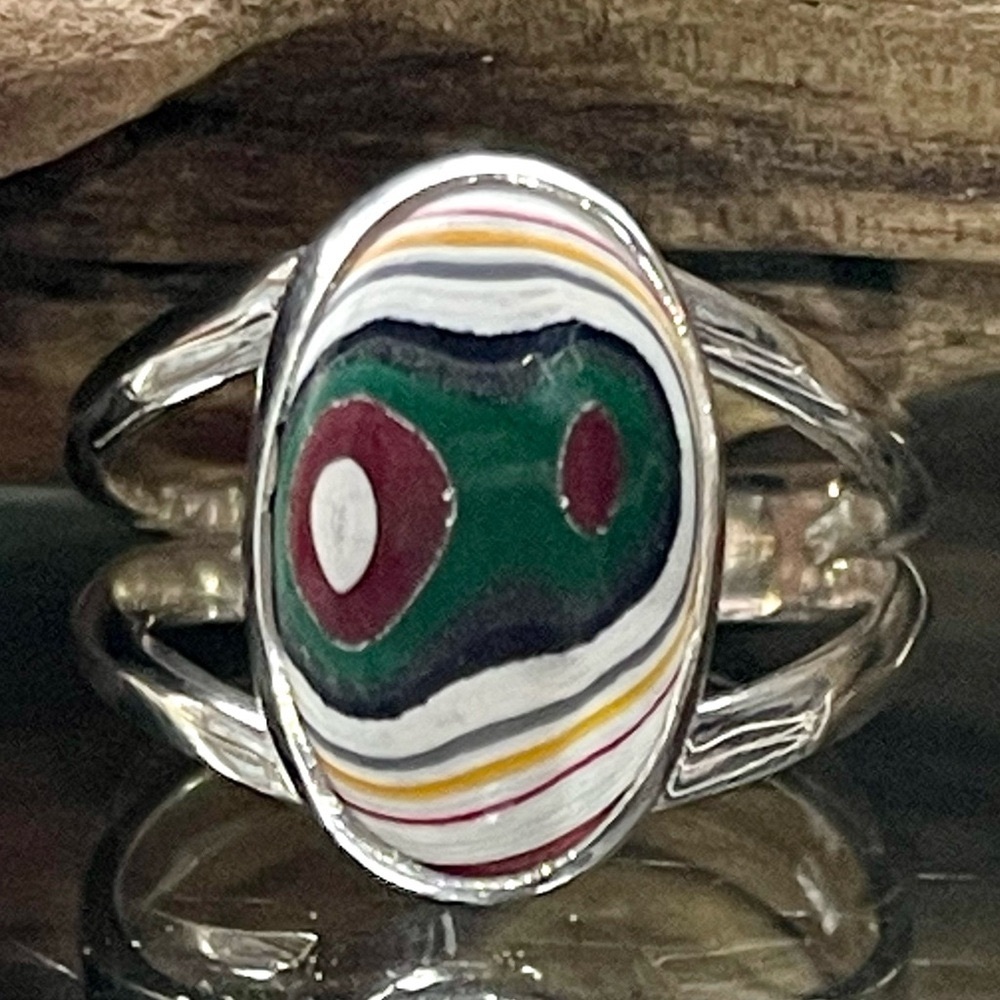 Genuine Fordite Detroit "Motor" Agate Sterling Silver Ring | size 8